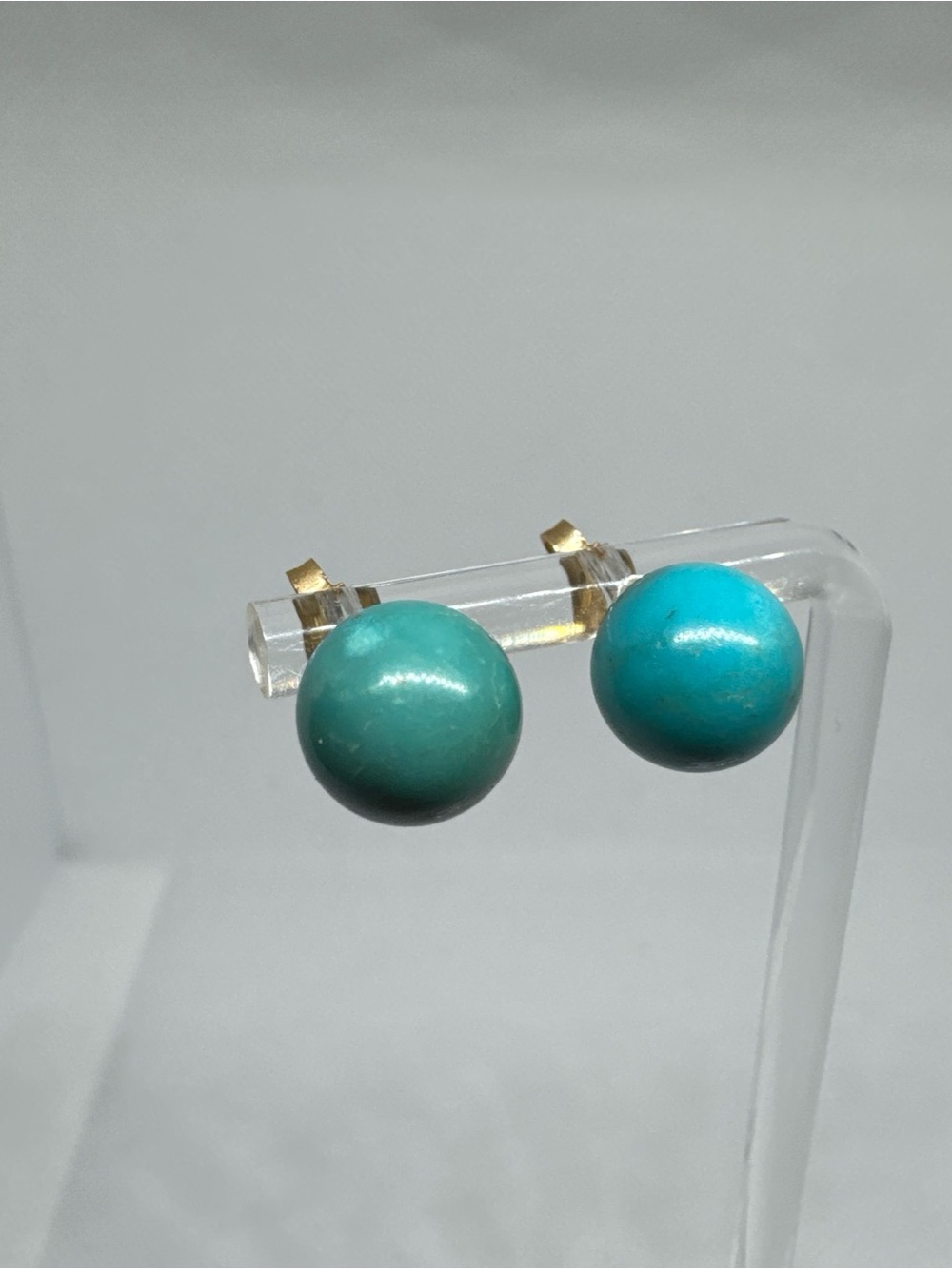 Vintage 14k Yellow Gold Post Natural Turquoise Stone Ball Studs Earrings 10mm
